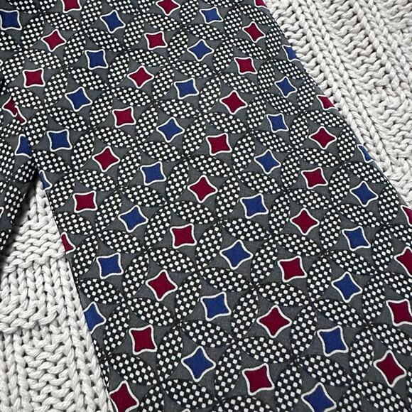 Vintage 1980s Swing red and blue geometric print silk tie - Picture 2 of 6